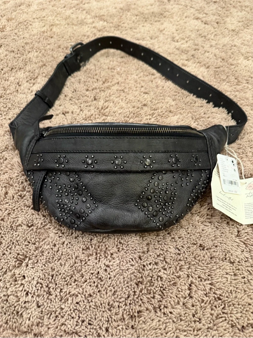 NWT new free people Ana adorned studded leather sling bag black purse